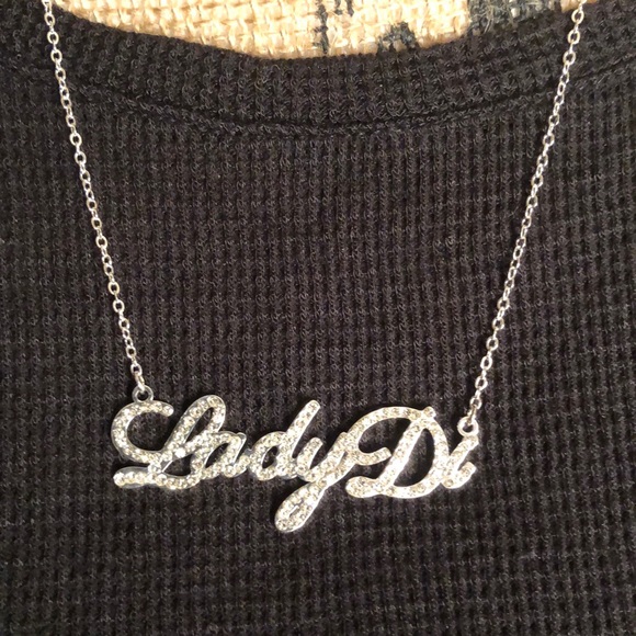 LADY DI Diamond Name Plate Silver Necklace - Picture 5 of 11
